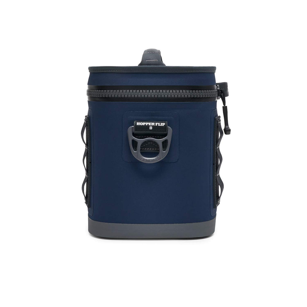 YETI Hopper Flip 8 navy carry handle emphasizes easy transport between outdoor spots.