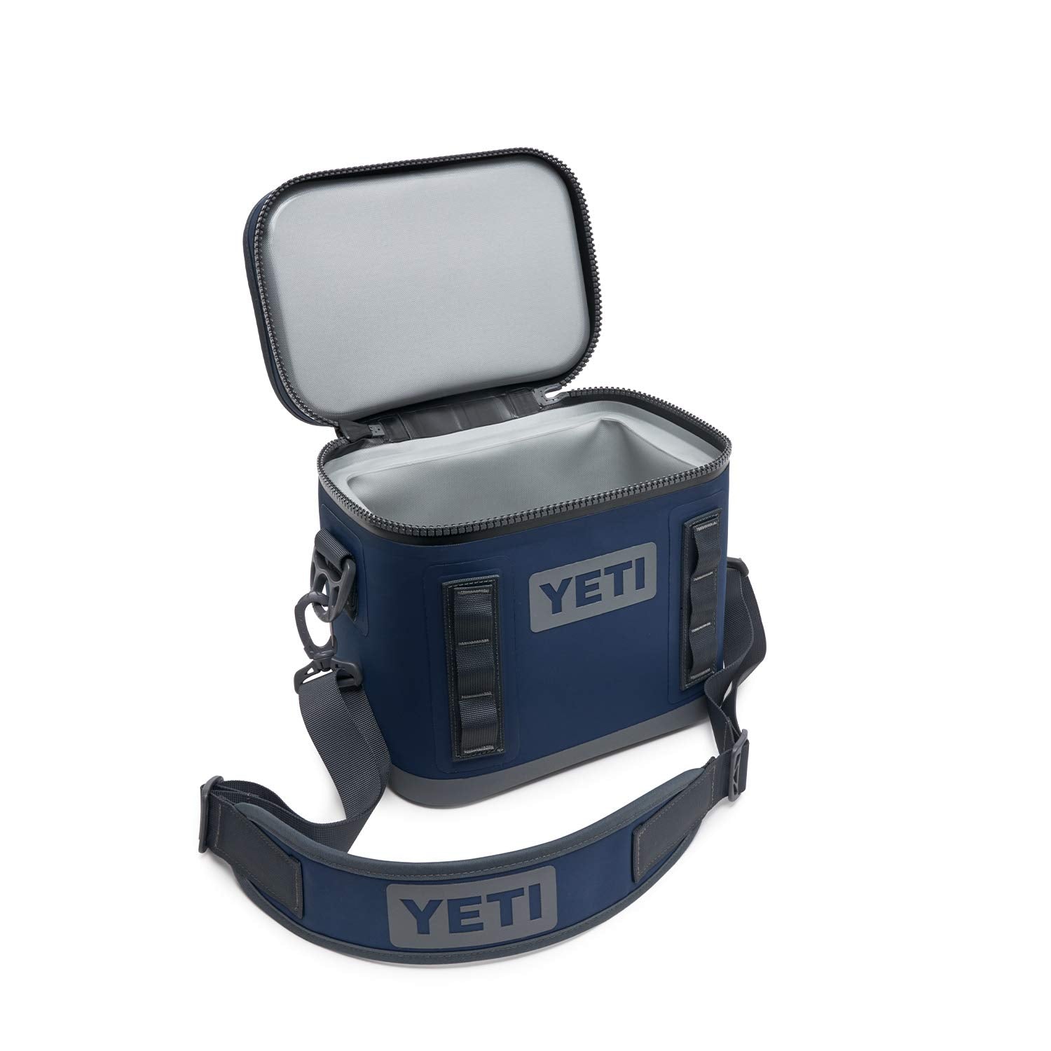 YETI Hopper Flip 8 navy insulation closeup suggests ice retention capability.