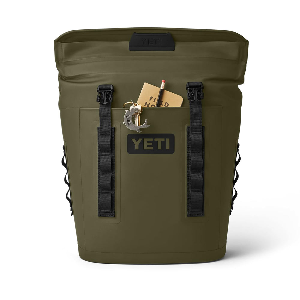 YETI Hopper M12 Olive capacity-can image shows up to 20 cans.