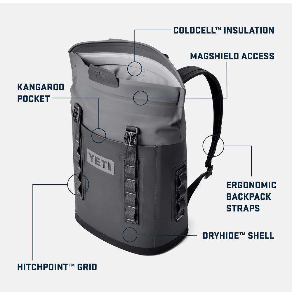YETI Hopper M12 Olive magshield-open image highlights easy access and leak resistance.