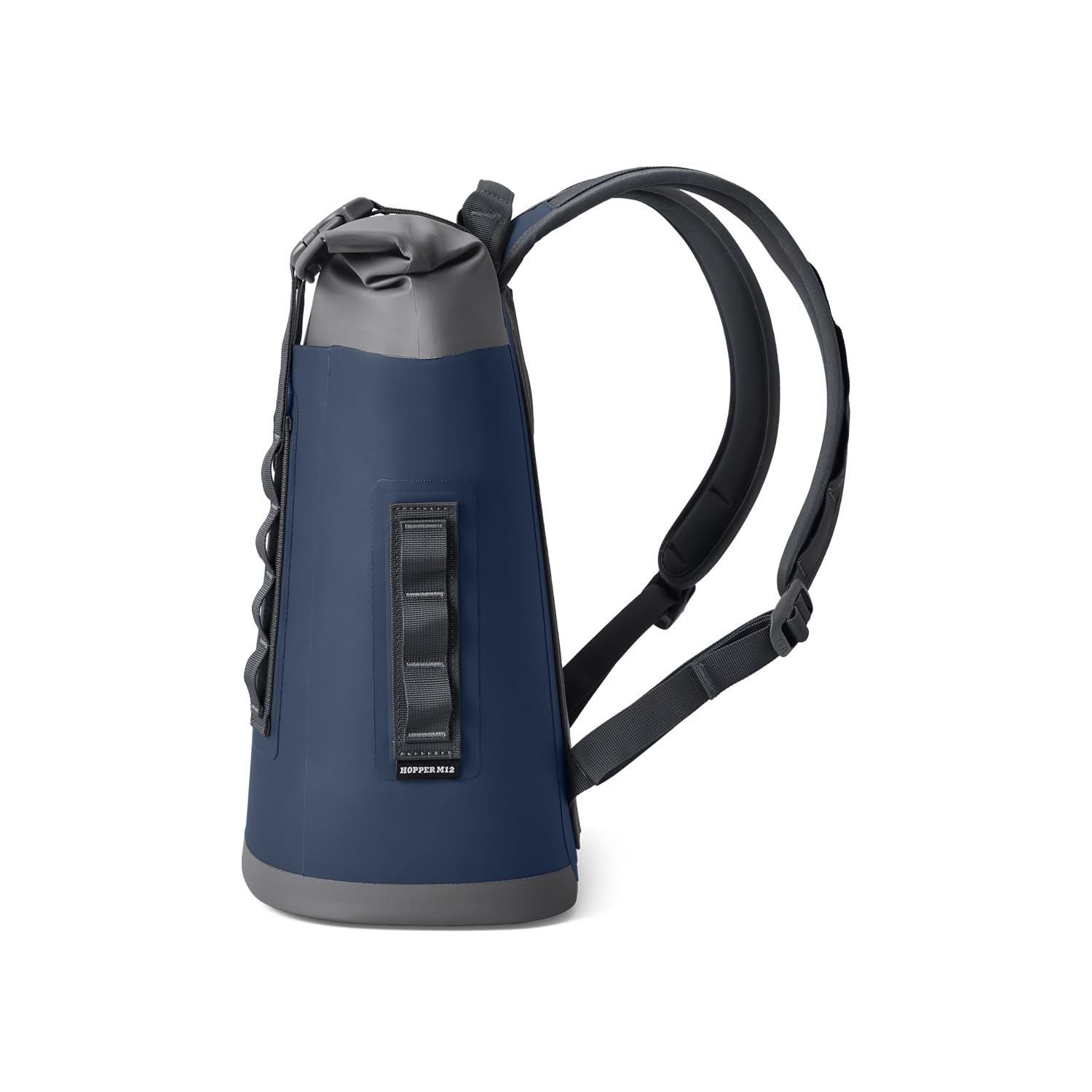 YETI Hopper M12 side profile highlighting compact backpack design.
