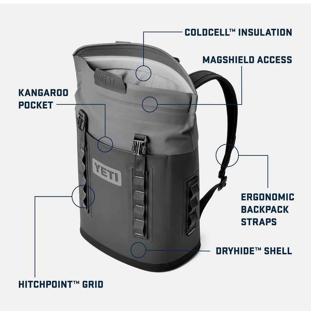 YETI Hopper M12 MagShield access demonstrates easy open with magnetic shield outdoors.