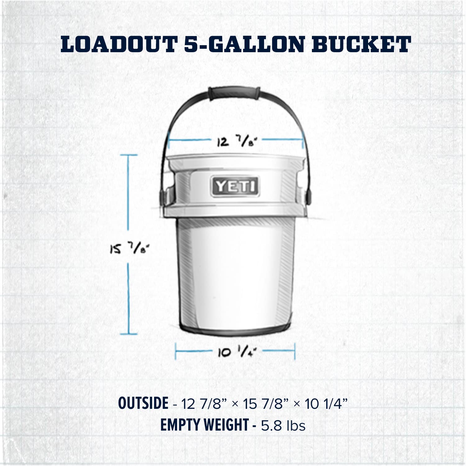 YETI LoadOut bucket handle closeup highlights comfortable grip for long carries.