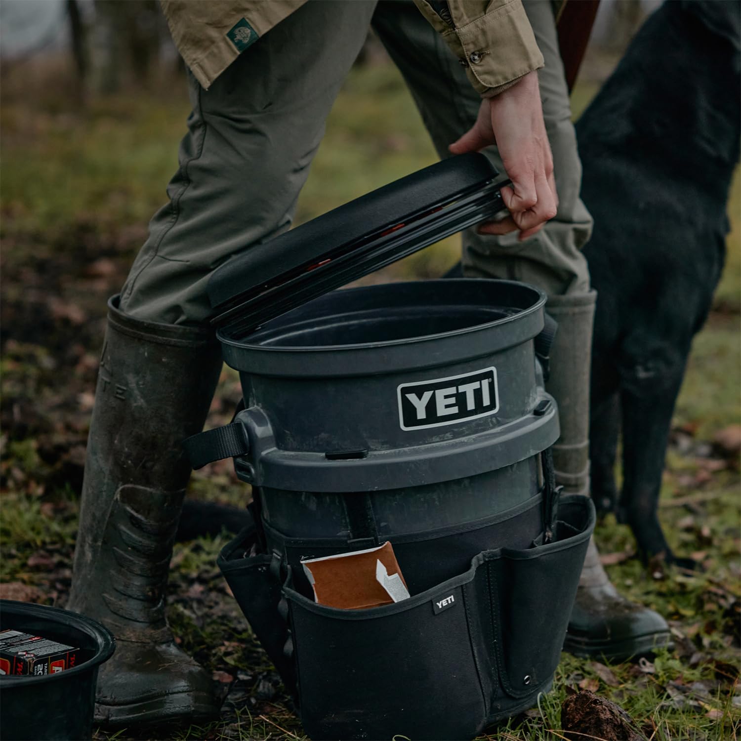 YETI LoadOut Seat in duck blind setup demonstrates quiet stability