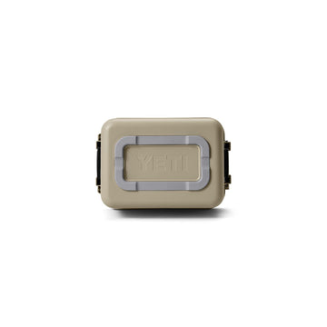 YETI LoadOut GoBox 15 Tan AnchorPoint tie-down slots simplify securing in vehicles.