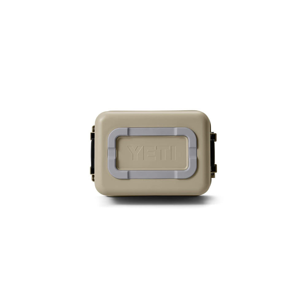YETI LoadOut GoBox 15 Tan AnchorPoint tie-down slots simplify securing in vehicles.