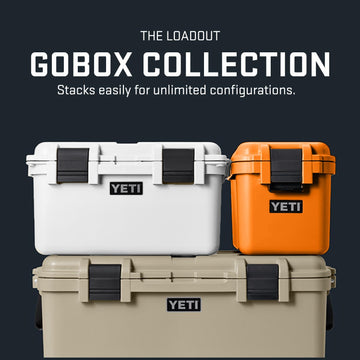 YETI LoadOut GoBox 15 Tan IP65/IP67 protection shields gear from dust and water.