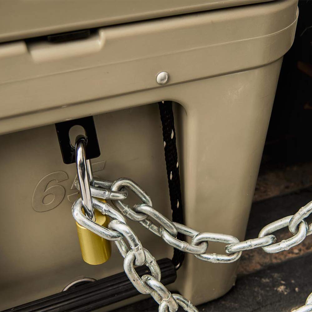 Closeup of the stainless steel finish on the YETI Locking Bracket