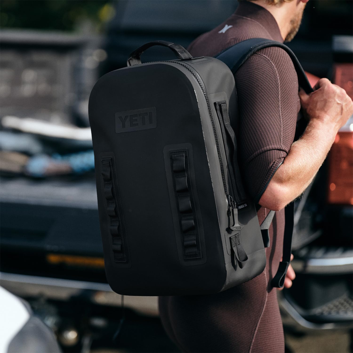 YETI Panga 28 bag durable synthetic material withstands rugged outdoor use.