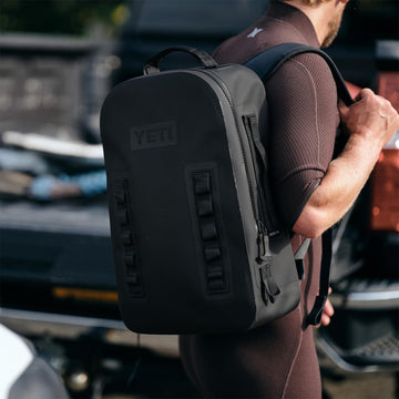 YETI Panga 28 bag durable synthetic material withstands rugged outdoor use.