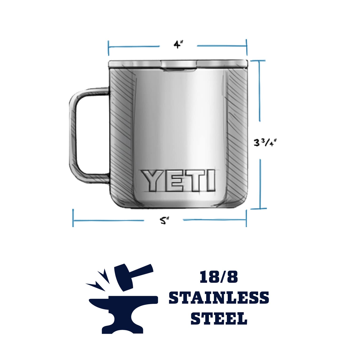 YETI Rambler 14 oz mug stainless steel—double-wall insulation preserves hot or cold drinks.