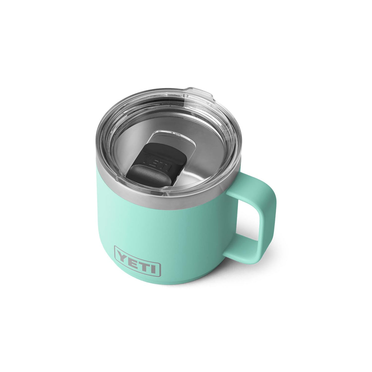 YETI Rambler 14oz stackable mug for space-saving storage.