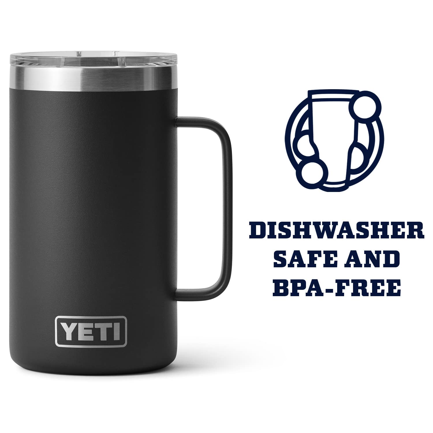 YETI Rambler 24 oz Mug stainless steel body highlighting rugged durability and insulation