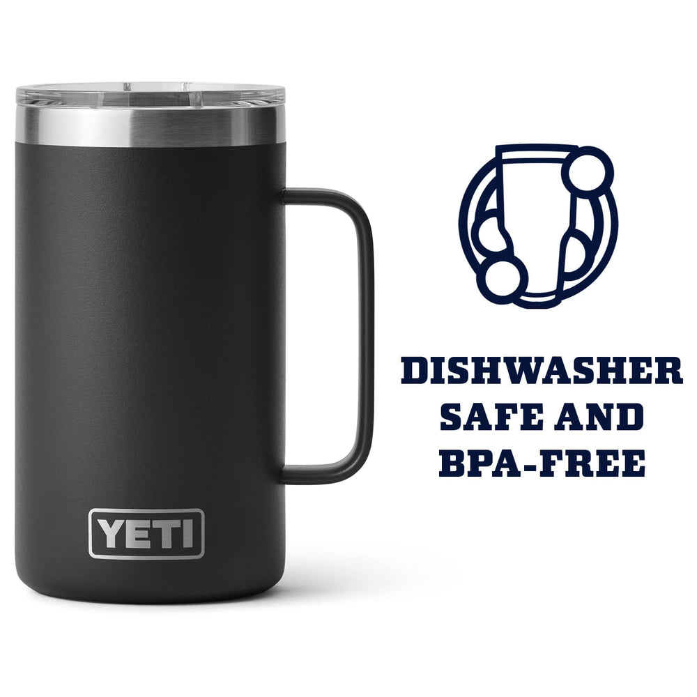 YETI Rambler 24 oz Mug stainless steel body highlighting rugged durability and insulation