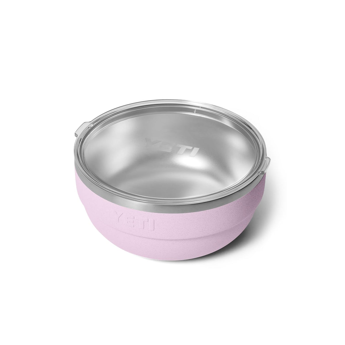 YETI Rambler Bowls with cherry blossom color and lid stacked for organized serving.