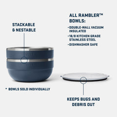 YETI Rambler Bowls in 18/8 stainless steel for durable, rust-resistant use.