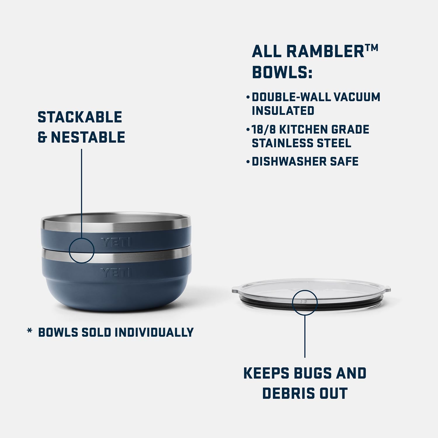 YETI Rambler Low Bowl stackable design saves kitchen and camp space
