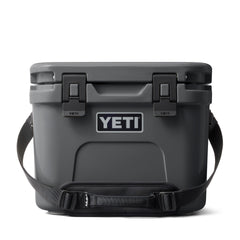 YETI Roadie 15 side-view shows compact cooler for road trips and picnics.