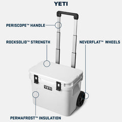 YETI Roadie 32 white with retracted handle for easy transport