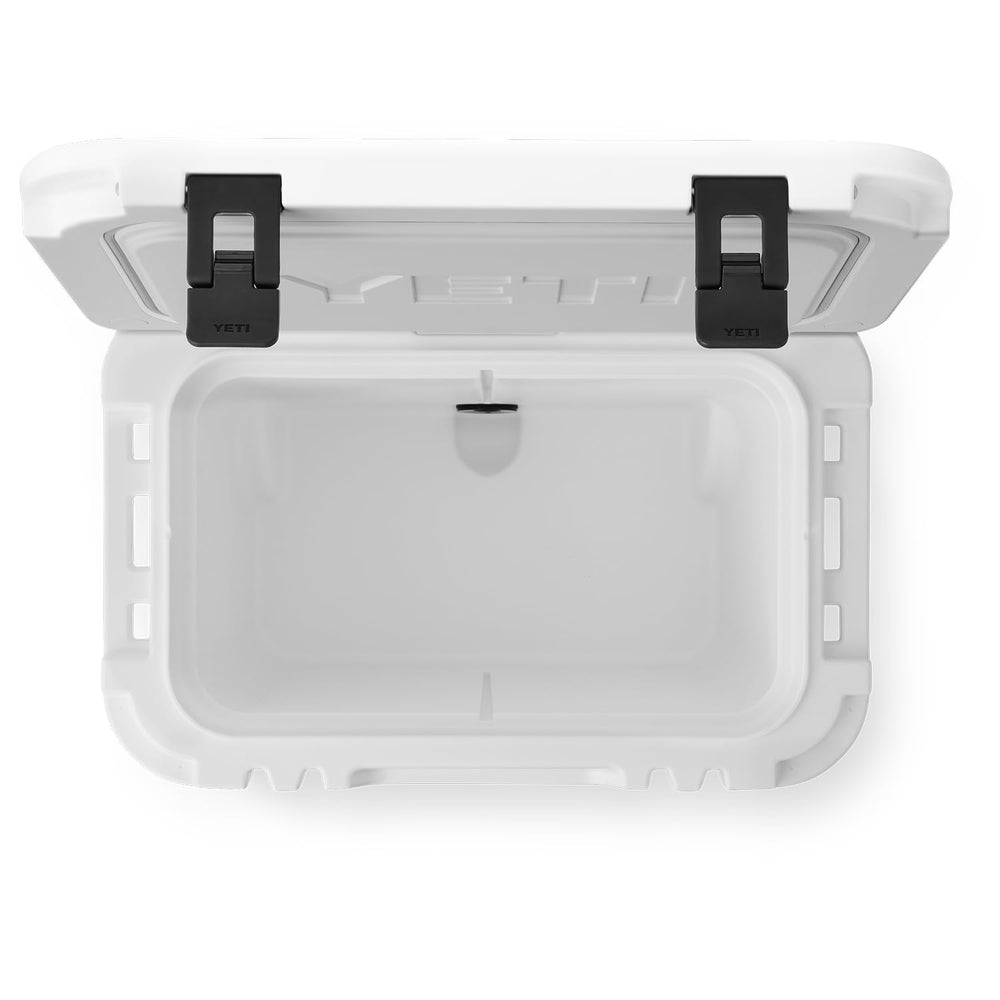 YETI Roadie 32 white side profile highlighting compact trunk fit