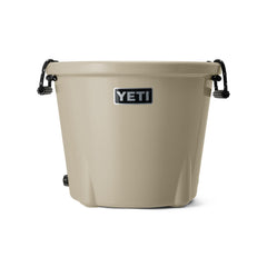 YETI Tank 45 desert tan cooler with open lid showing spacious interior for beverages.