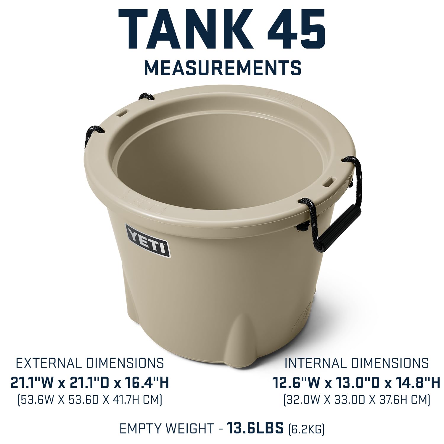 YETI Tank 45 desert tan drain system and rugged exterior for easy use.