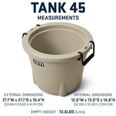 YETI Tank 45 desert tan drain system and rugged exterior for easy use.