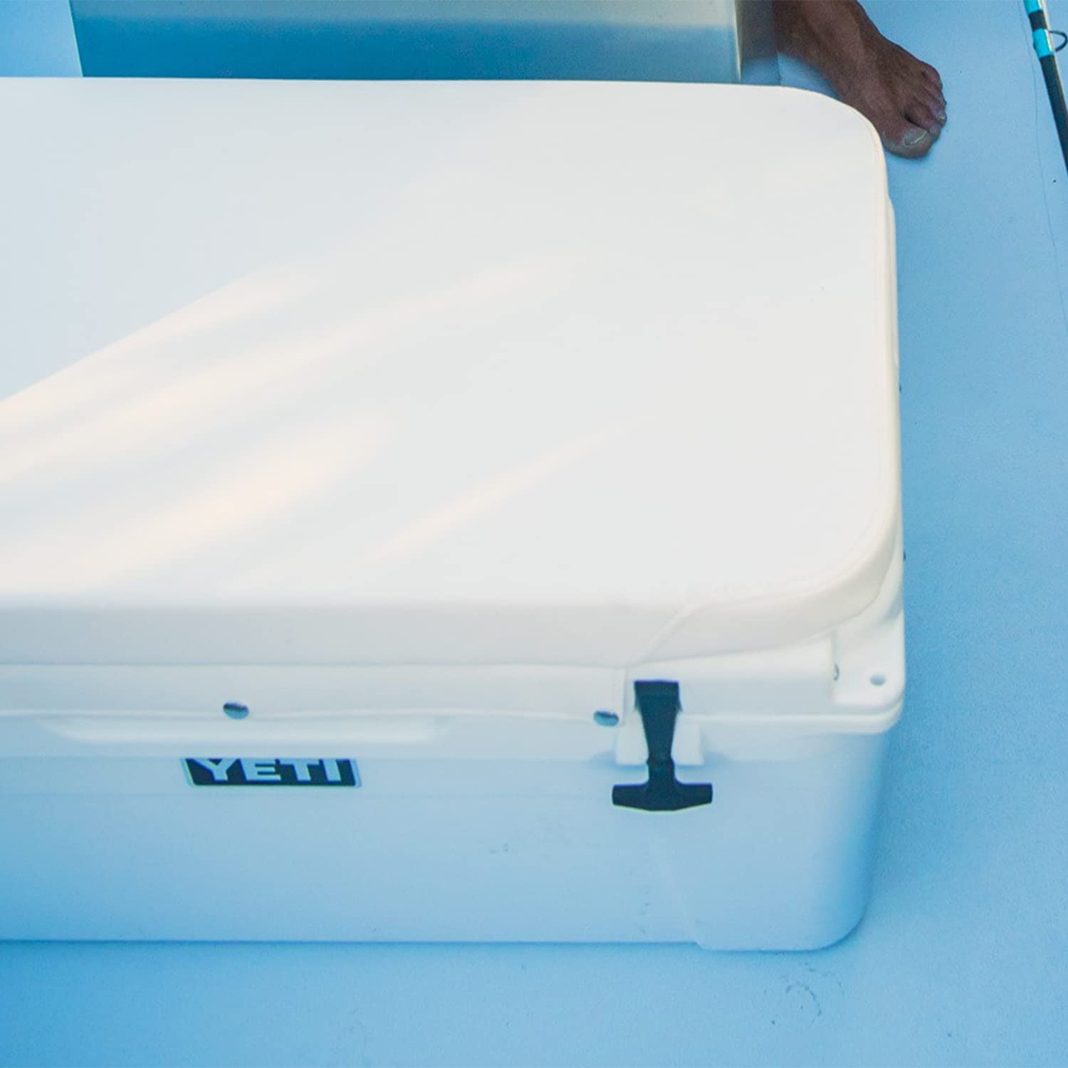 White marine vinyl finish on YETI cushion resists sun and fade