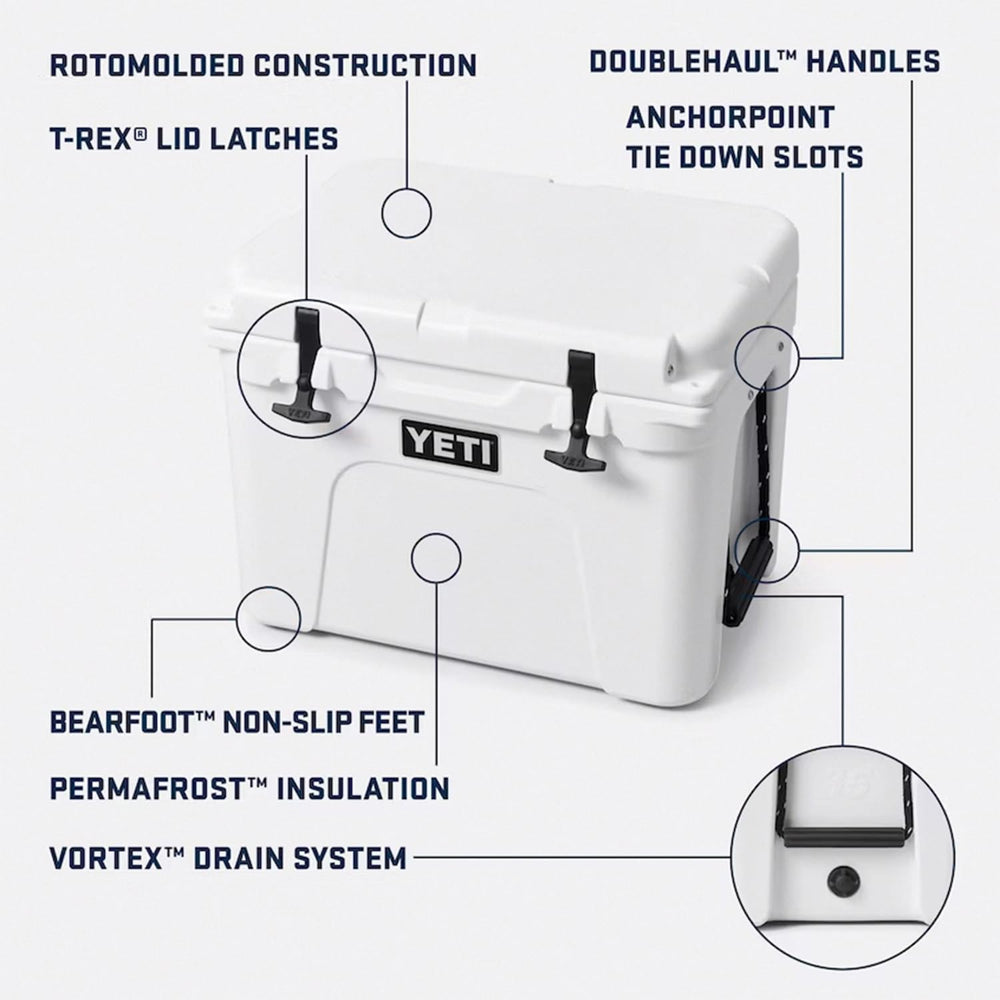 YETI Tundra 35 cooler with lid open highlights easy access and 20-can capacity