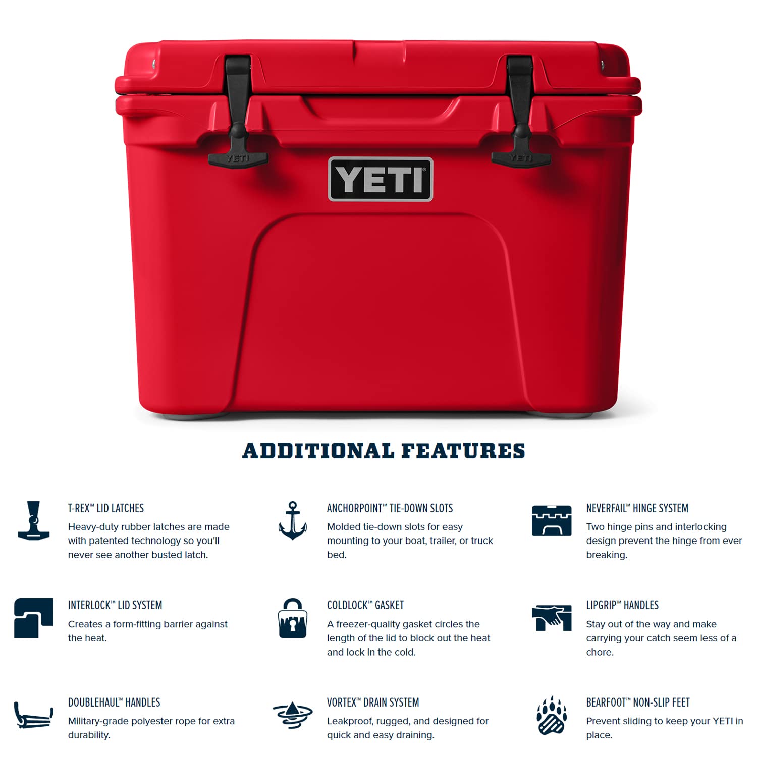 YETI Tundra 35 T-Rex Lid Latches prevent busted latches during adventures.