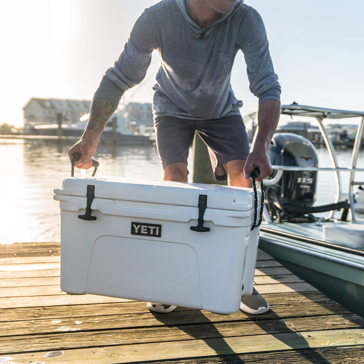 YETI Tundra 45 white color option shown for outdoor use.