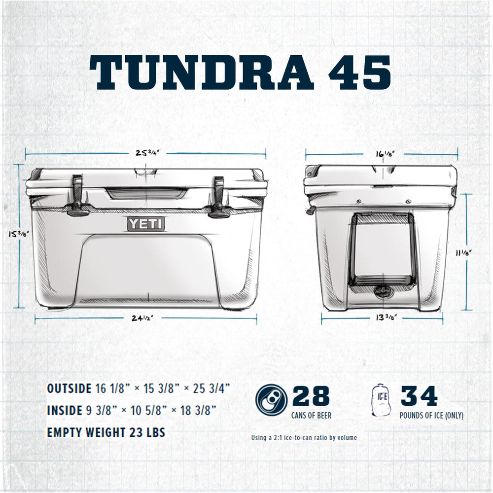 YETI Tundra 45 cooler with open lid for easy access on camping trips.