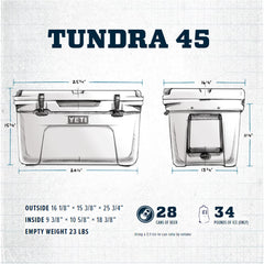 YETI Tundra 45 cooler with open lid for easy access on camping trips.