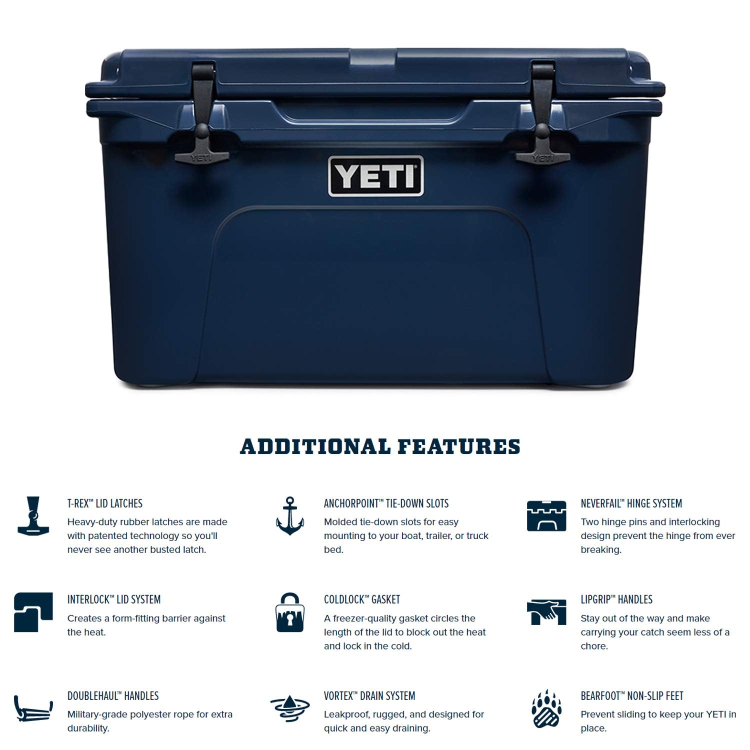 YETI Tundra 45 rotomolded construction emphasizes rugged durability in rough terrain.
