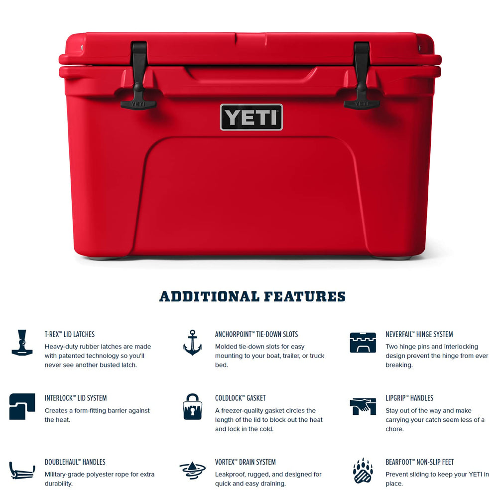 YETI Tundra 45 Rescue Red dimensions and empty weight reference