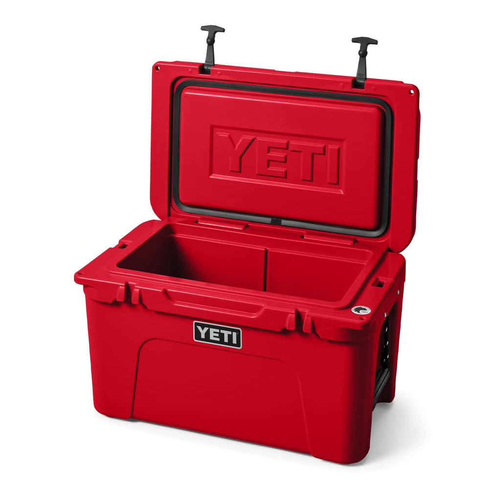 YETI Tundra 45 Rescue Red dry goods basket included for organized packing