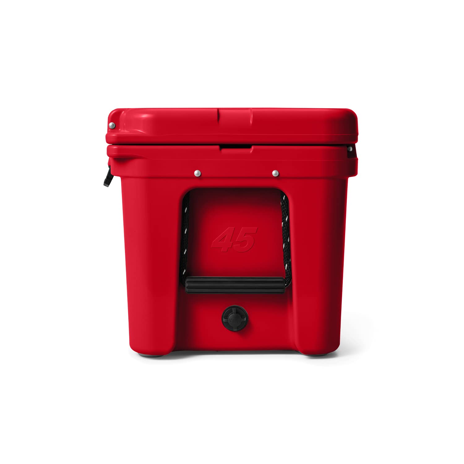 YETI Tundra 45 Rescue Red T-Rex lid latches keeper system in action