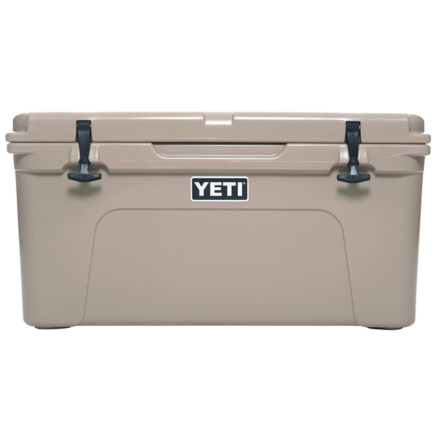 YETI Tundra 65 Desert Tan lid close-up showing secure latching for field use.