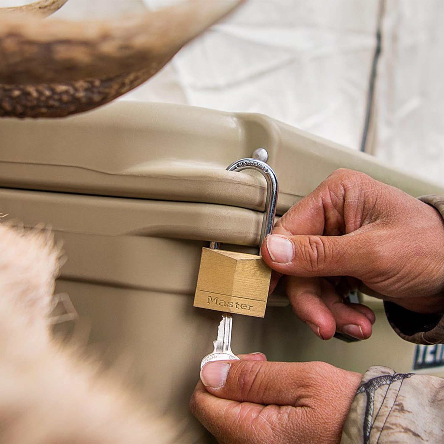 YETI Tundra and Roadie compatible locks installed on a cooler.