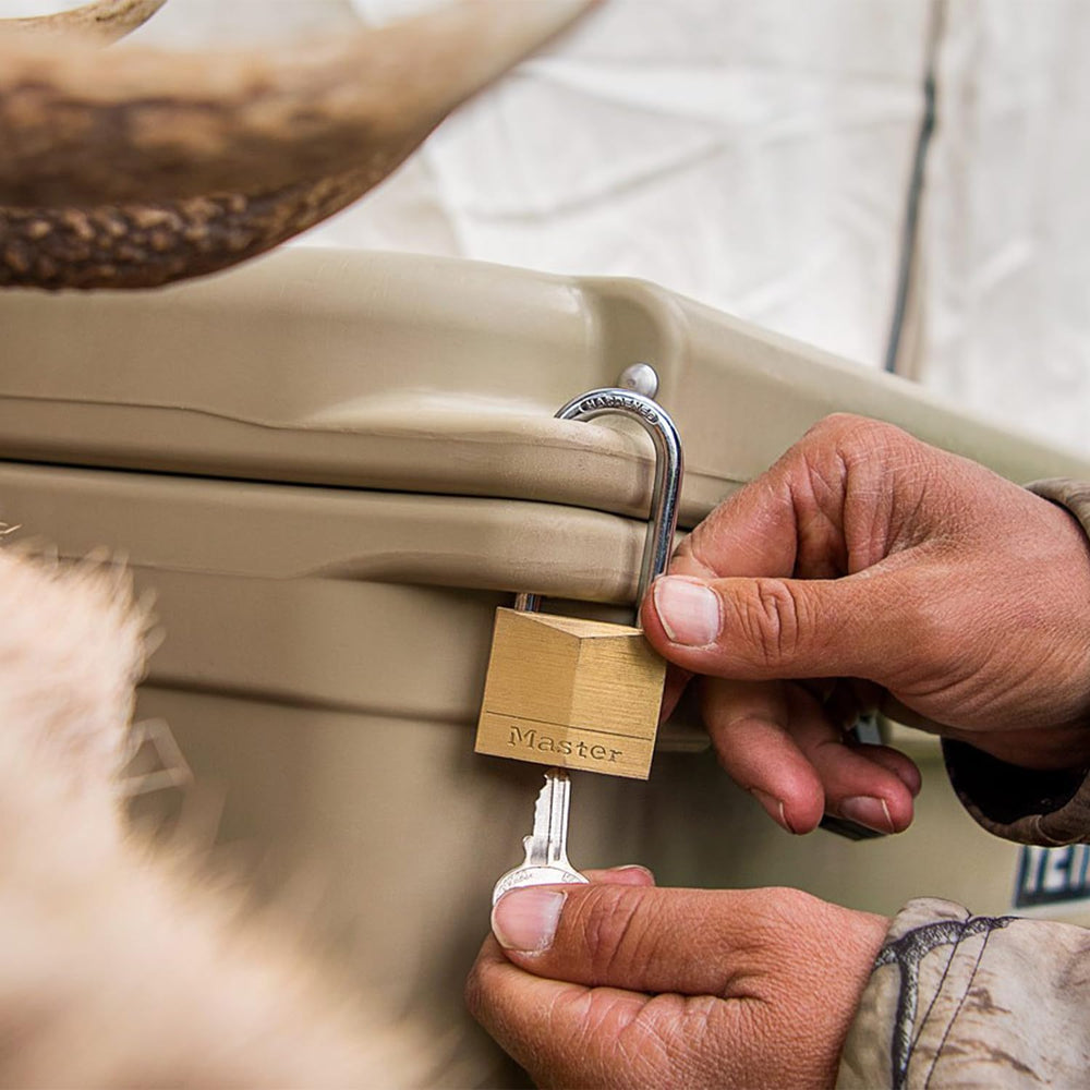 YETI Tundra and Roadie compatible locks installed on a cooler.