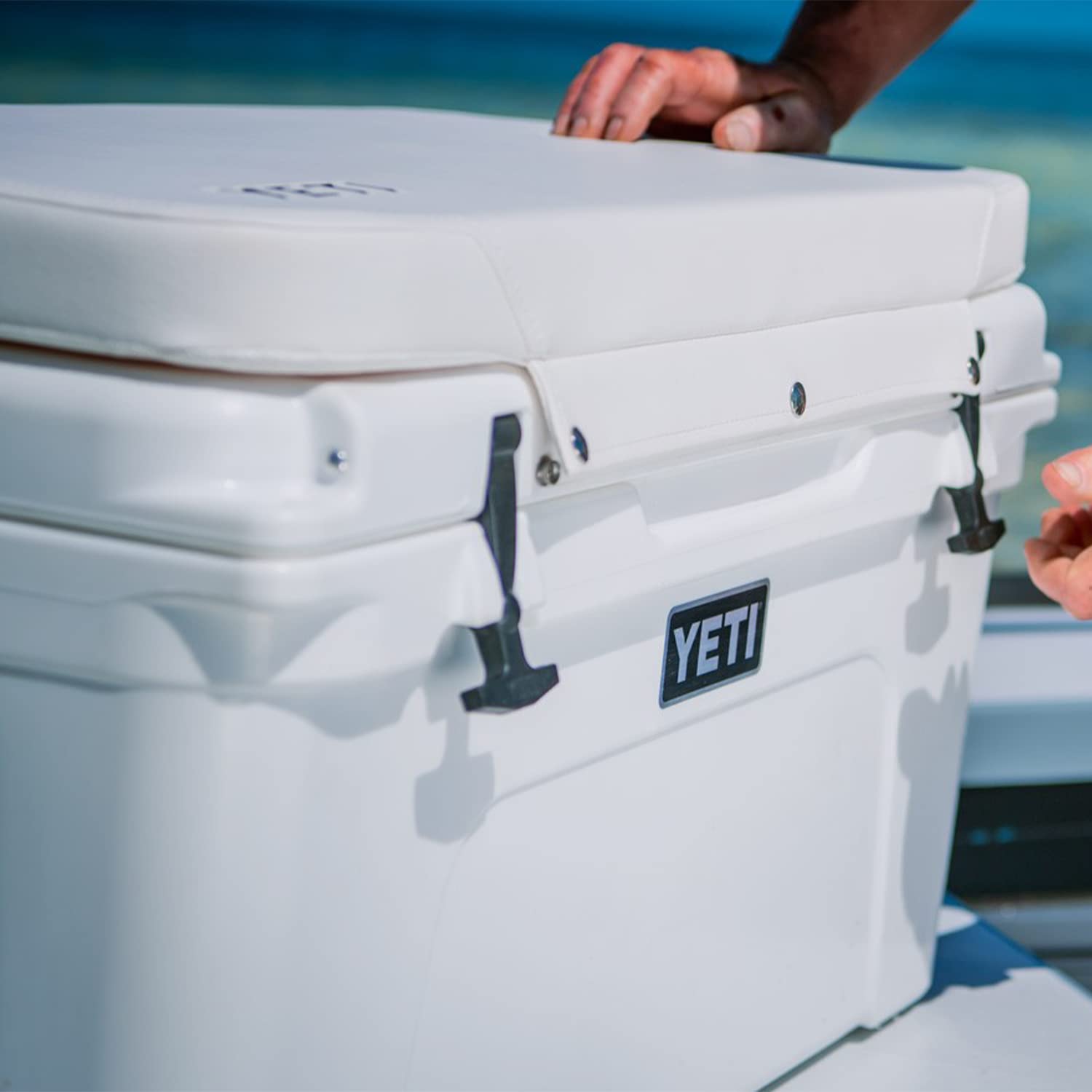 YETI Tundra seat cushion with stainless steel studs for lid installation