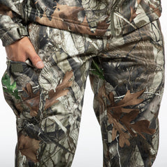 YEVHEV hunting pants soft-shell fabric close-up emphasizes smooth surface and quiet movement.
