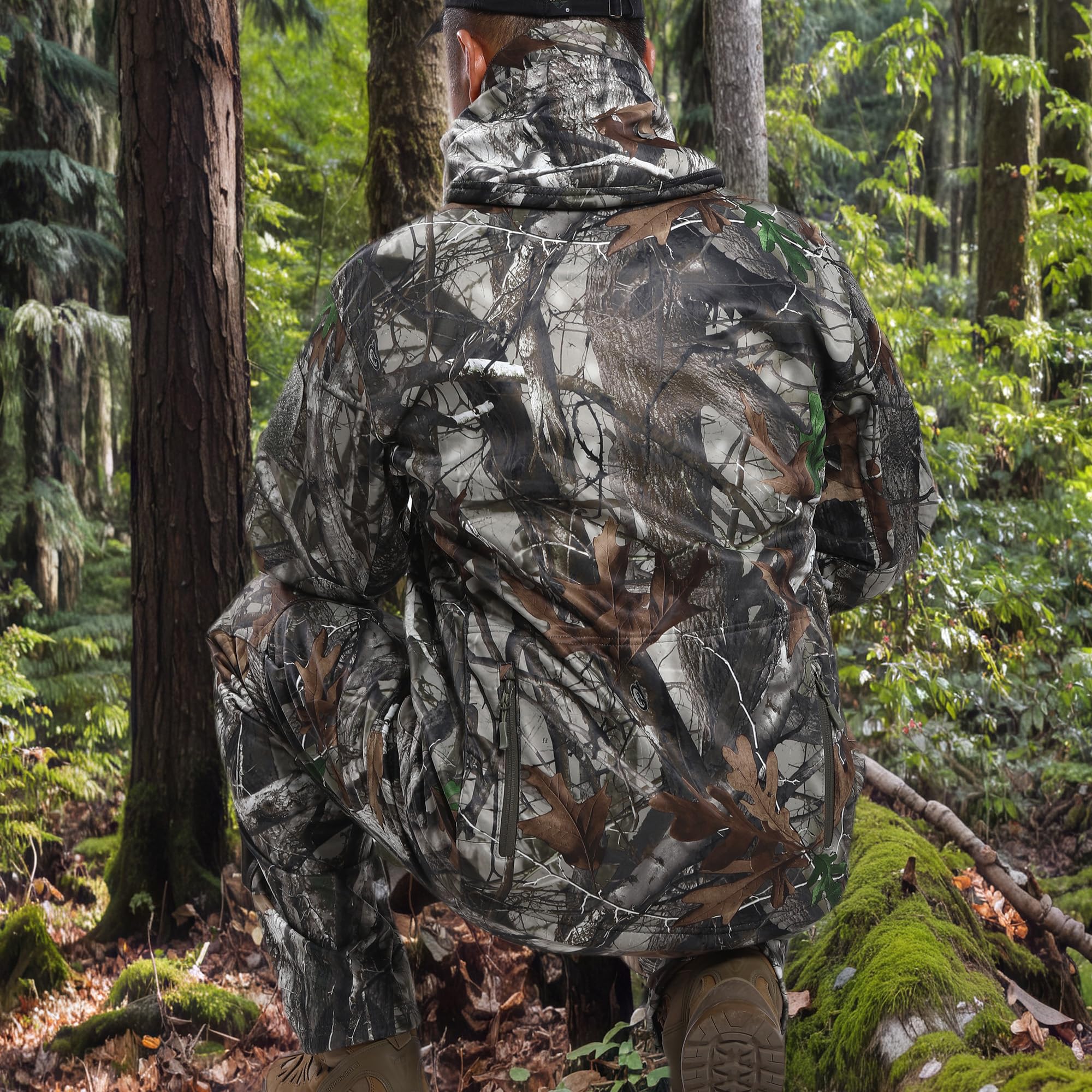 YEVHEV quiet hunting pants back view demonstrates comfortable fit and storage access.