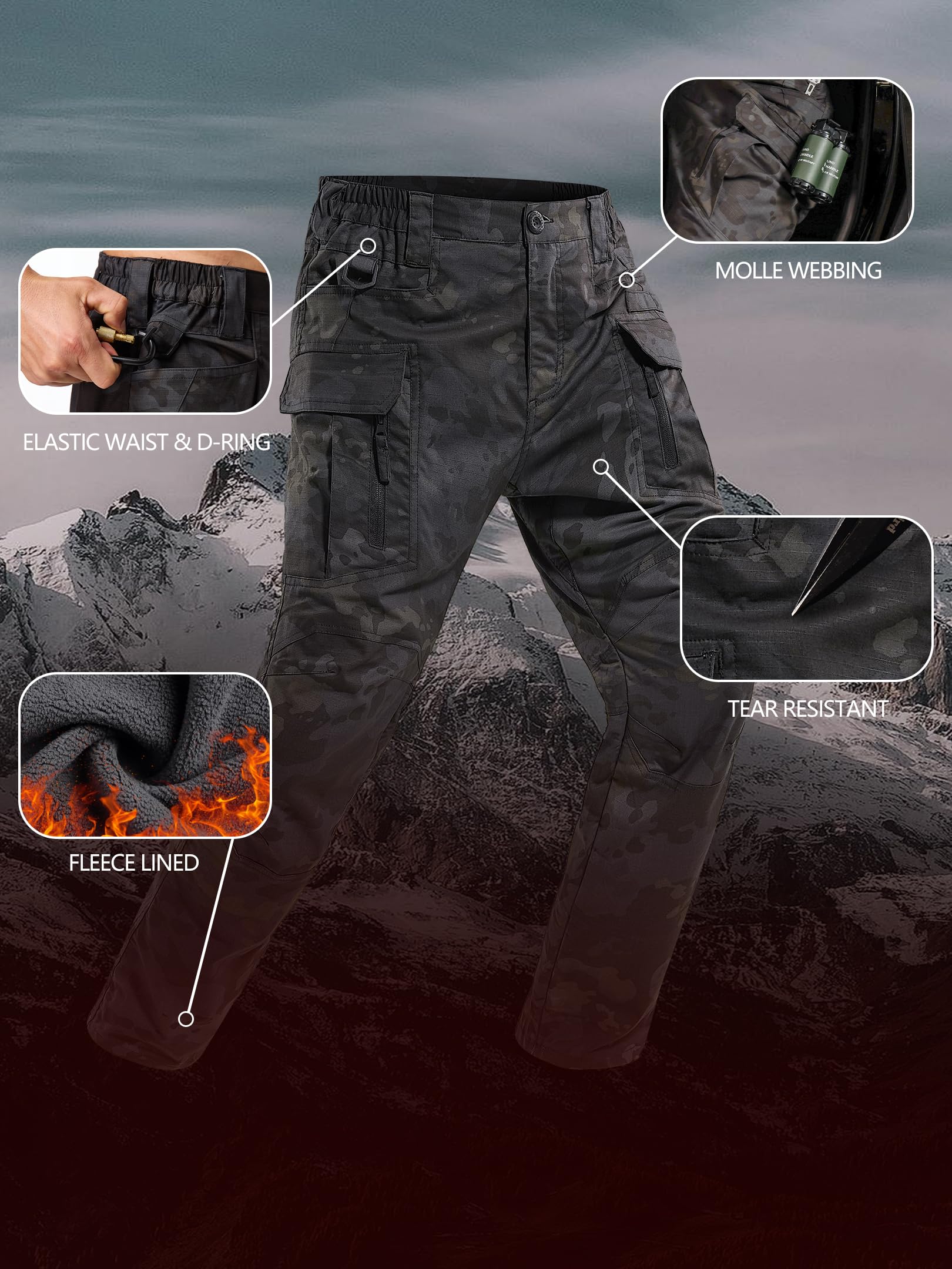 Yevtzl elastic waist fleece pants offer adjustable comfort outdoors.