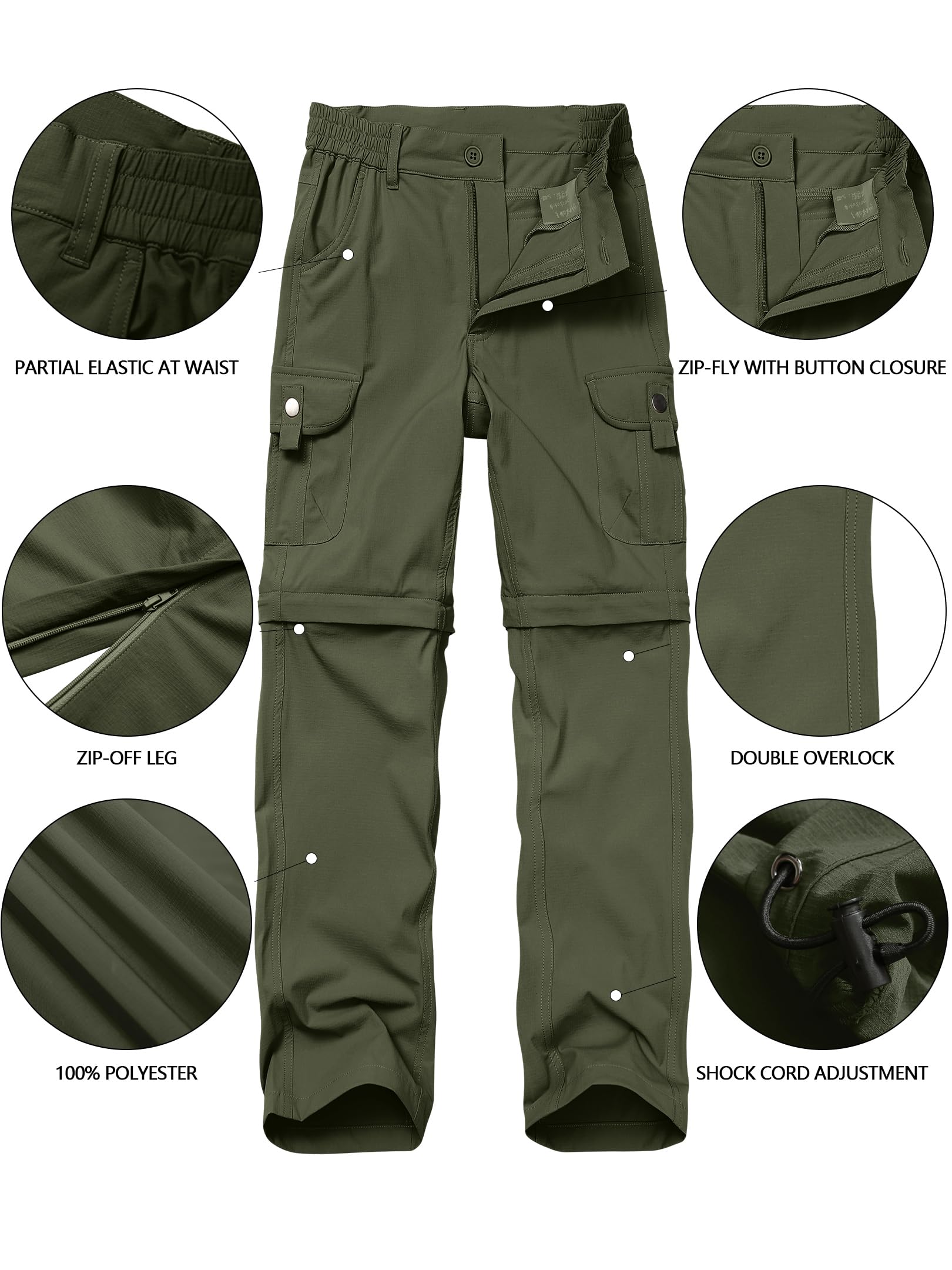 Yevtzl kids cargo pants in army green ready for camping and hiking.