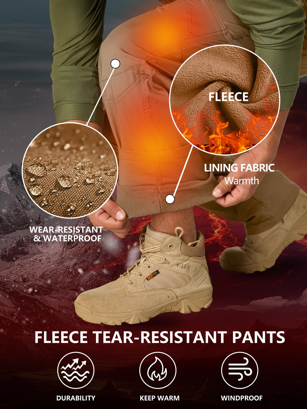 Yevtzl men's fleece-lined tactical pants thigh cargo bag shows quick gear reach