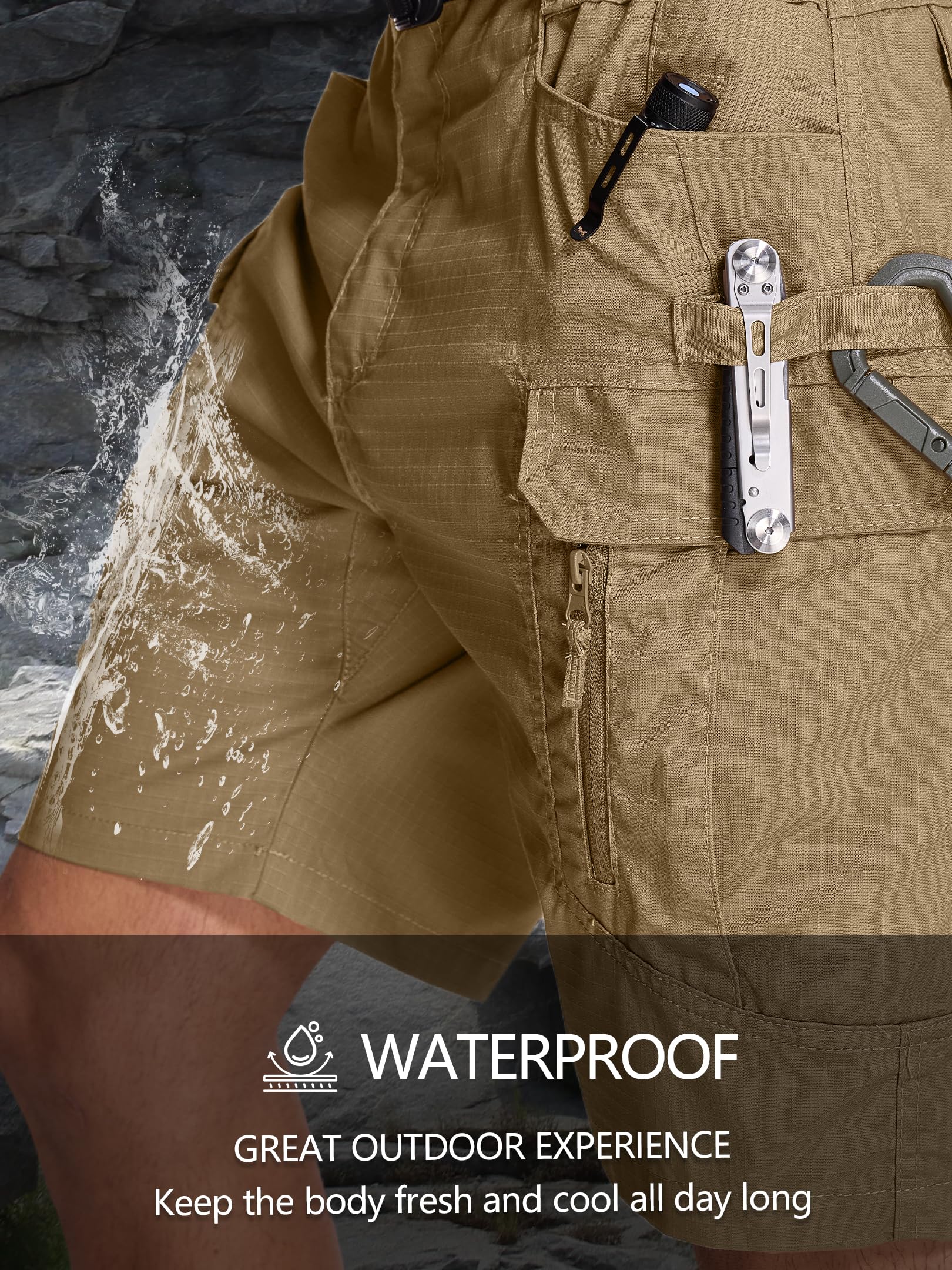 Yevtzl mens hiking cargo shorts elastic waist for flexible, comfortable fit.