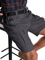 Yevtzl mens hiking cargo shorts multi-pocket design highlighting organized storage on trail.