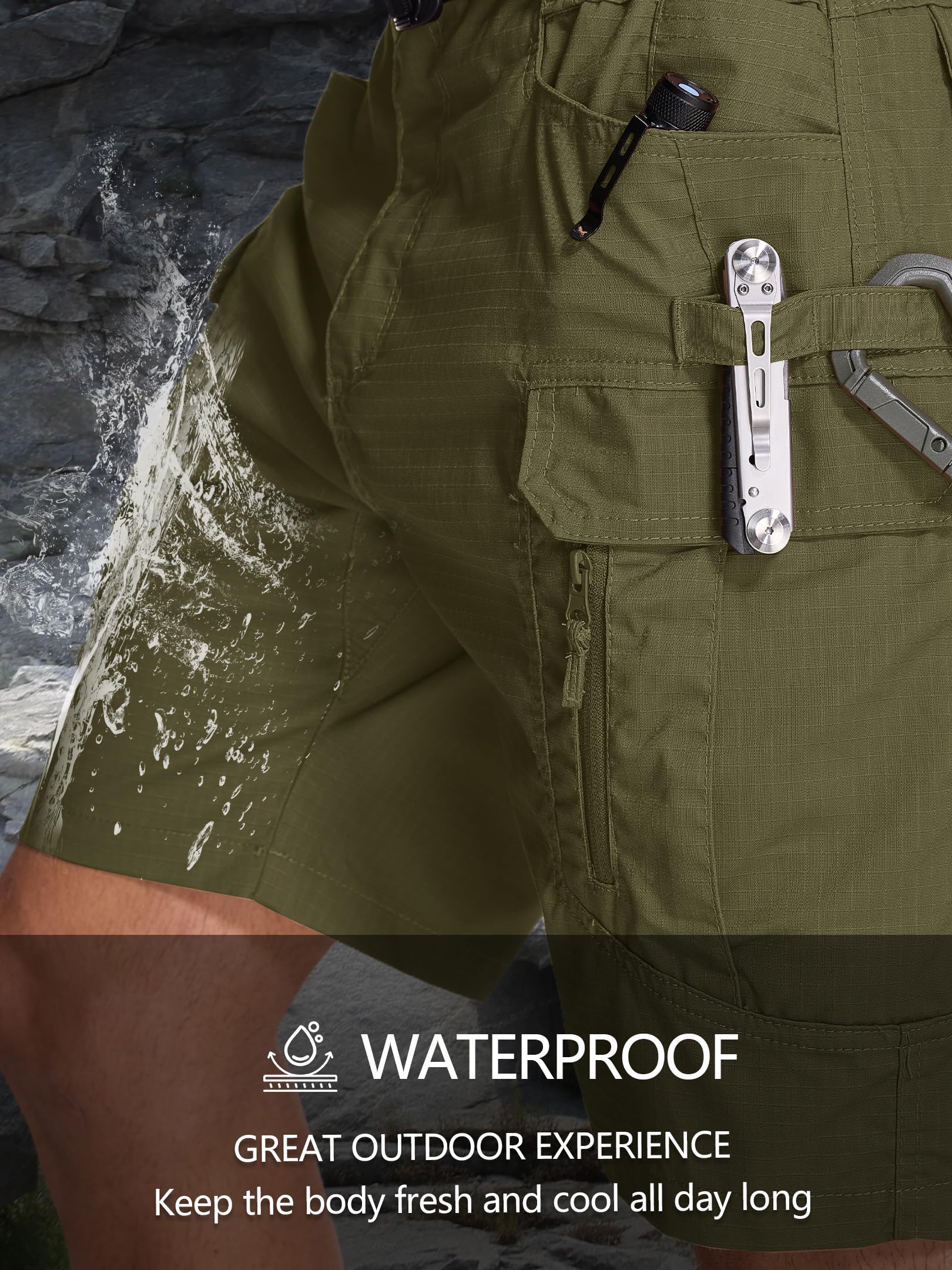 Yevtzl men's hiking cargo shorts pocket closure demonstrates organized multi-pocket design in action