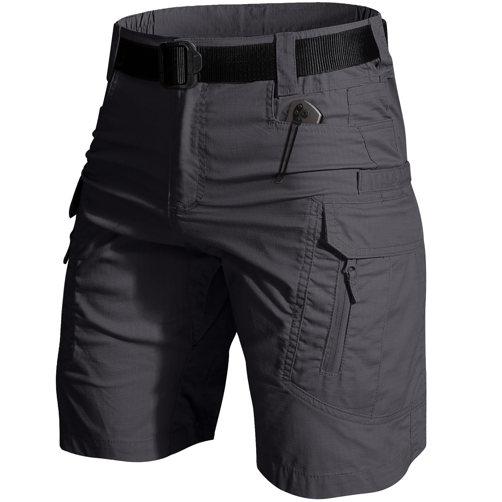 Yevtzl mens hiking cargo shorts waistband close-up showing flexible elastic for all-day comfort.
